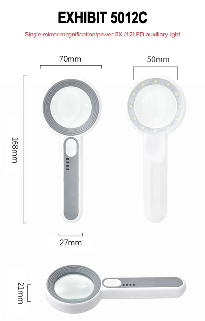 Rechargeable Handheld Magnifier with LED Light for Easy Reading - Smarsty