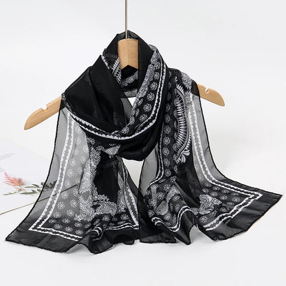 Women Print Chiffon Scarf Lightweight Sunscreen Shawl Wrap - Smarsty