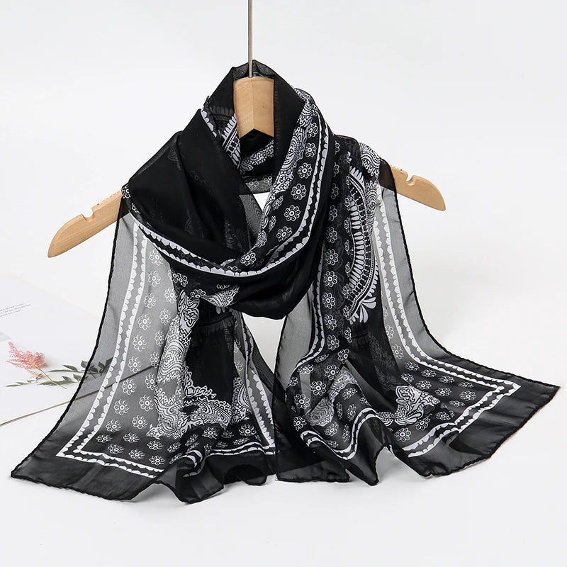Women Print Chiffon Scarf Lightweight Sunscreen Shawl Wrap - Smarsty