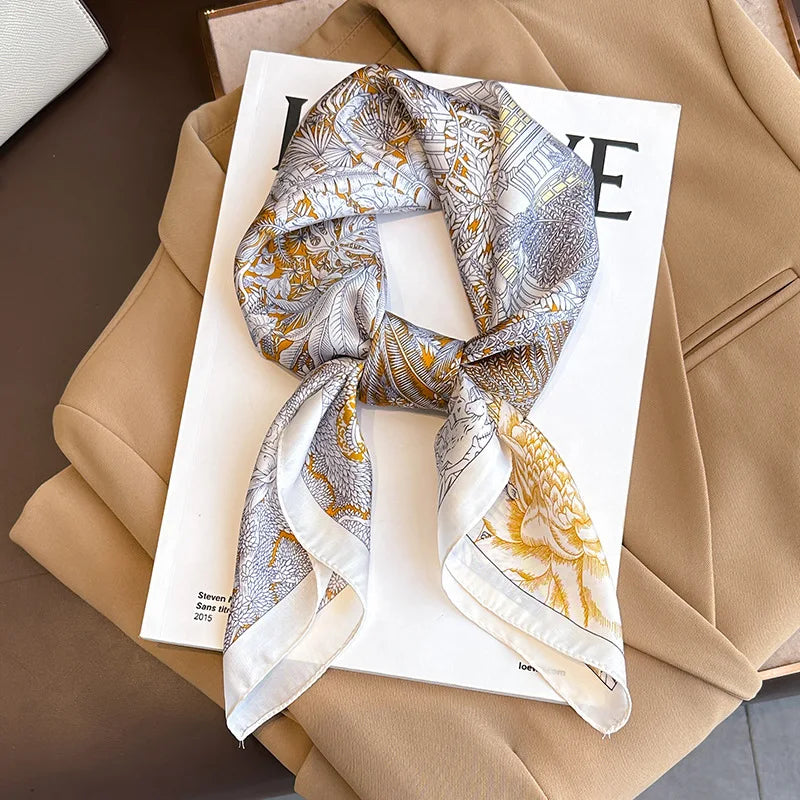 Bohemian Floral Print Silk Scarf for Women Sun Protection - Smarsty