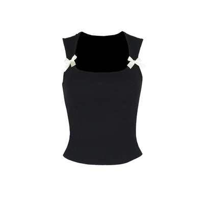 Y2K Women'S Bow Tie-Up Tank Tops Wide Shoulder Straps Bandage Camisole Sexy Low Cut Crop Tops Female Vest Tops - Smarsty