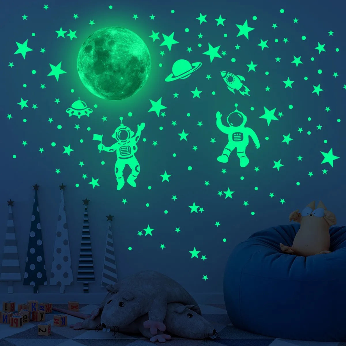 Luminous Moon and Stars Wall Stickers for Kids - Smarsty