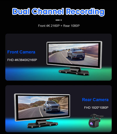 4K Dash Cam Dual Lens Car DVR With Wireless CarPlay - Smarsty