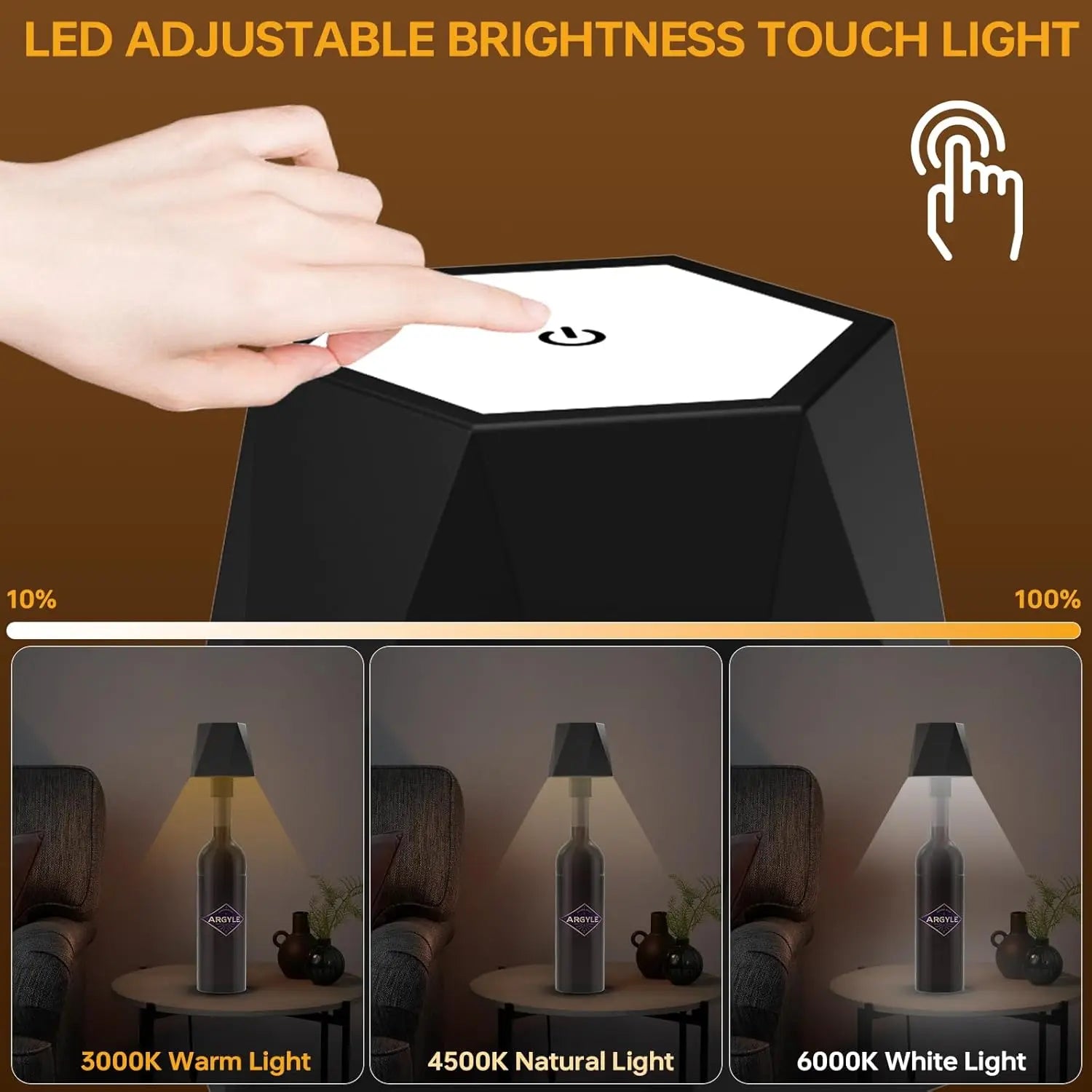 Wireless Touch Control Bottle Lamp with Dimmable Colors - Smarsty