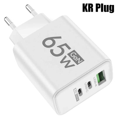 GaN Fast Charging 65W USB Type C Charger EU KR PD 3.0 Quick Charge Wall For Phone Adapter For iPhone 15 Xiaomi Huawei Samsung - Smarsty