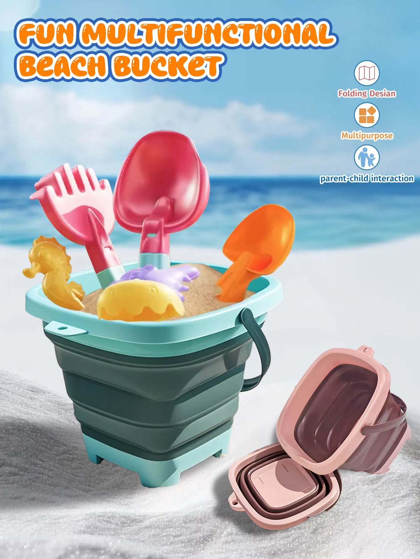 Children's collapsible bucket multi-functional small bucket seaside toys play sand portable play water catch the sea