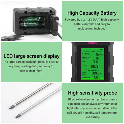 Digital 6 in 1 Soil PH Meter and Tester for Garden Health - Smarsty