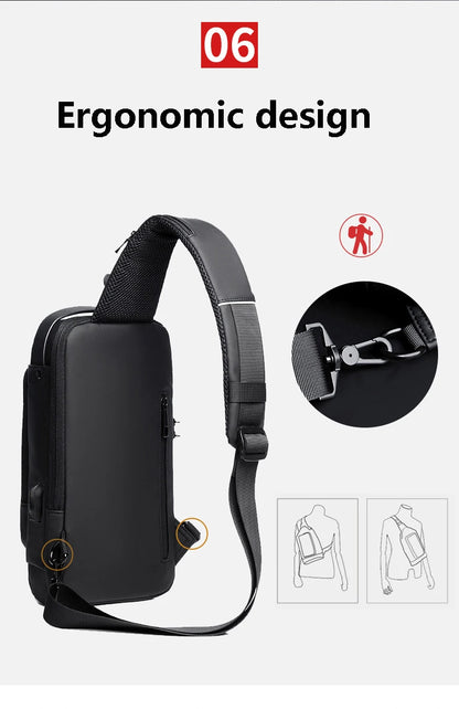 Anti Theft Chest Bag USB Charge Crossbody Sling Pack - Smarsty