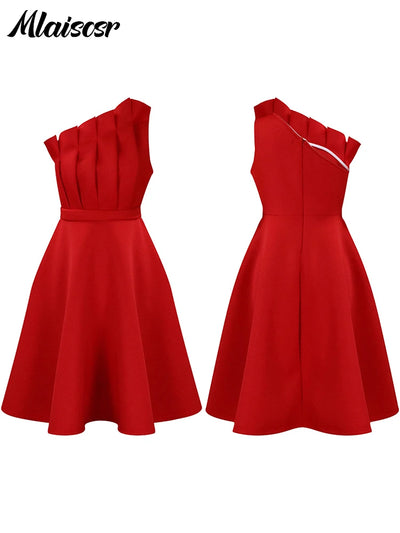 Mlaiscsr African Evening Party Dresses Women Autumn Elegant Off Shoulder Strapless Sleeveless Fold Birthday Night Midi Dress - Smarsty