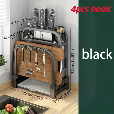 1pc Stainless Steel Knife Holder Kitchen Rack Home Countertop Cutting Board Rack Cutting Board Knife Integrated Storage Rack by Smarsty