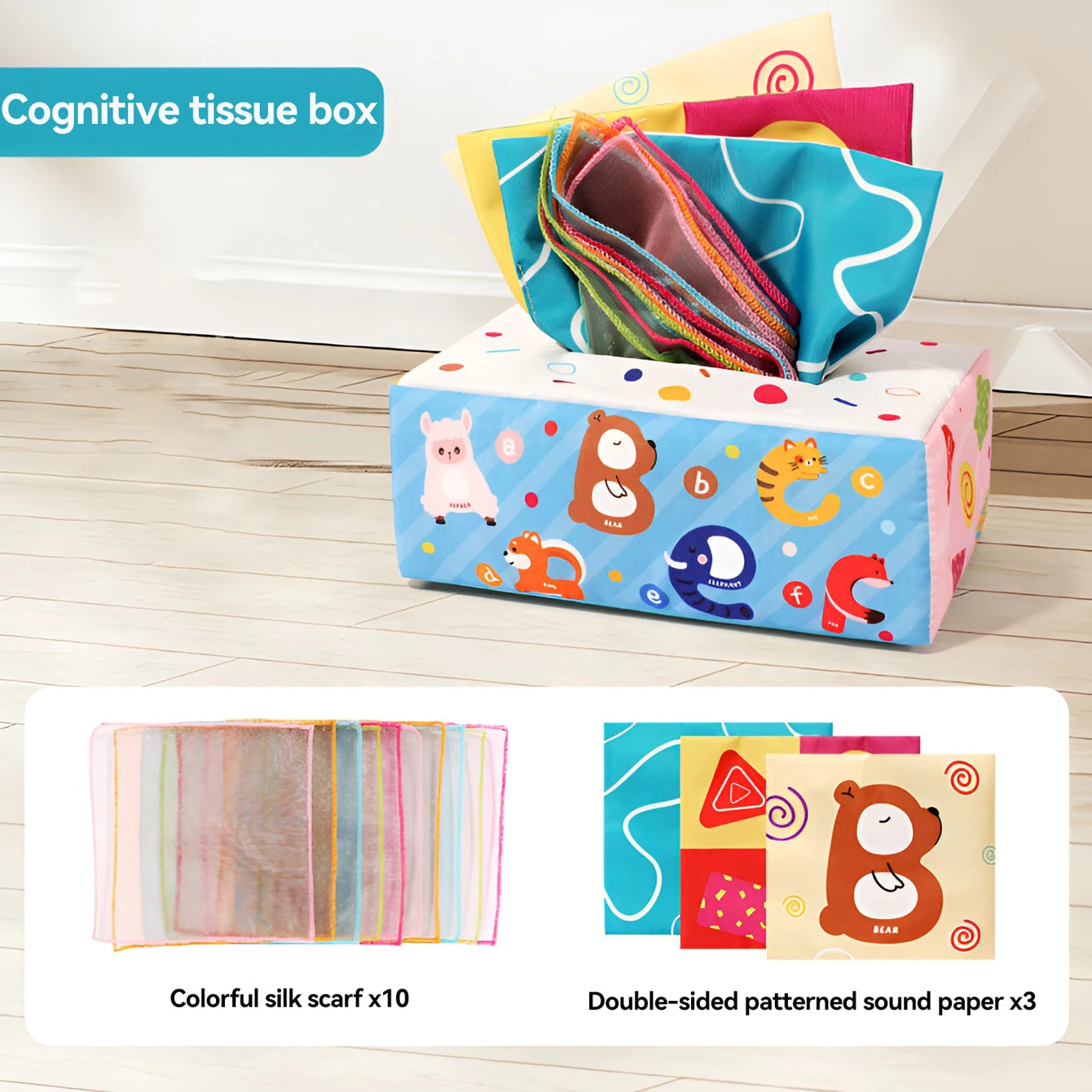 Fun Cartoon Unbreakable Cloth Book Ring Paper Tissue Box Toy by Smarsty