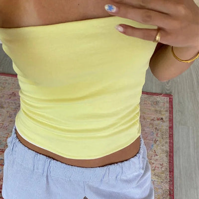 Women Cropped Tube Tops Strapless Off Shoulder Backless Short Tank Summer Party Club Striped/Solid Mini Vest 2024 New - Smarsty