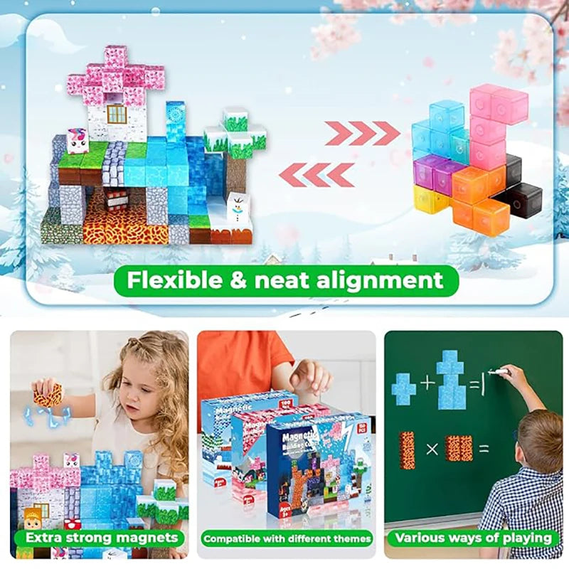 300pcs Warped Forest Magnetic Building Blocks Set, My World Figures Bricks, STEM Educational Toys for Kids, Gifts for Boys Girls