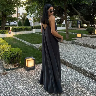 MUJER Black Slip Long Dresses for Women Red Draped Summer Dress Woman 2025 Sexy Backless Maxi Dress Women Summer Beach Dresses - Smarsty