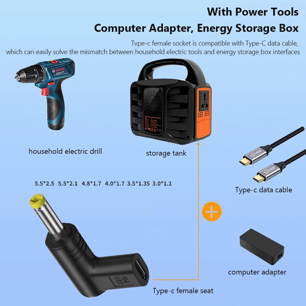 12V Power Connector PVC Type C To DC Jack Plug Charging Adapter Multifunctional Type C USB-C To DC Power Adapter for Power Tools