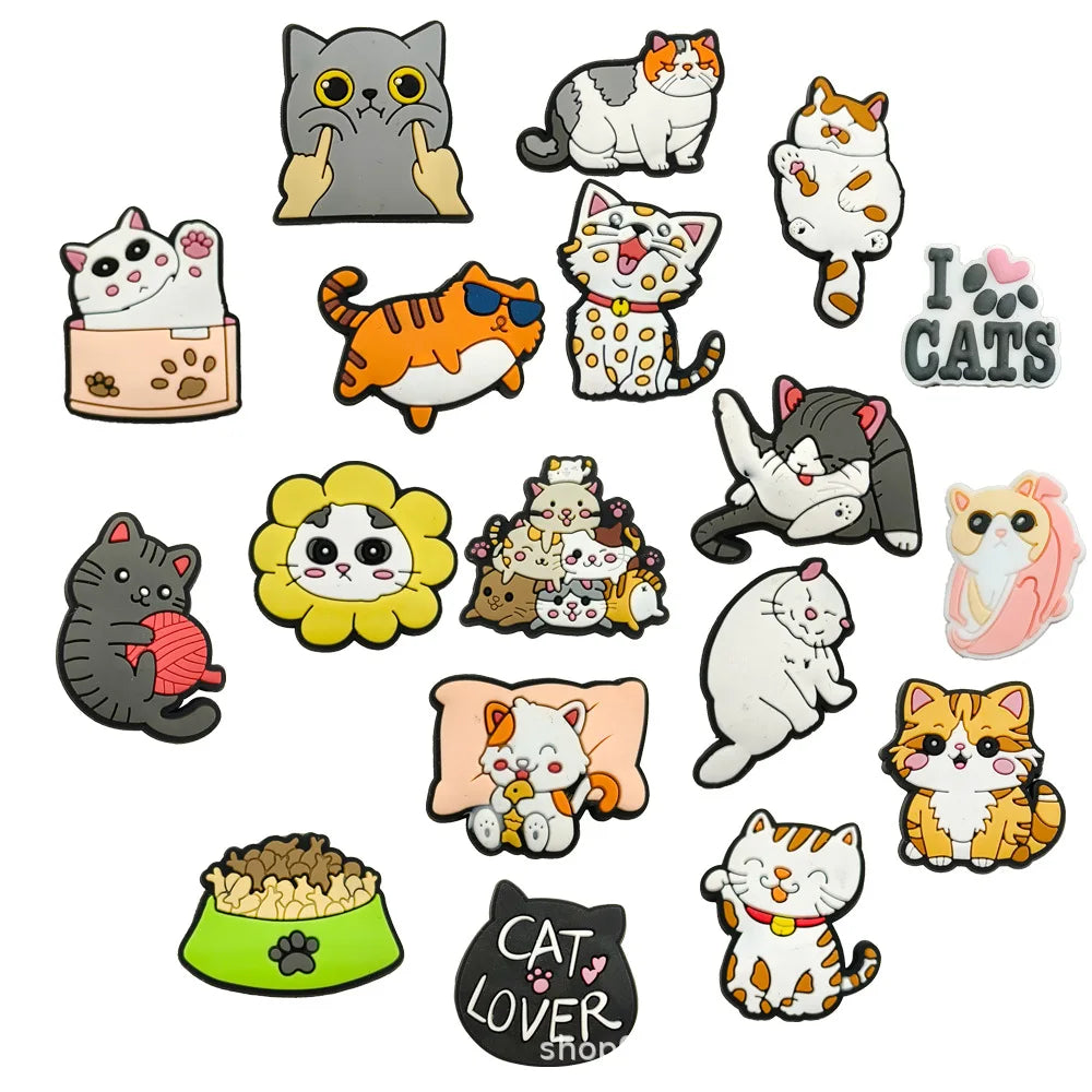 1pc Cute Cartoon Cats PVC Shoe Charms for Clogs Accessories Shoe Decorations Sandals Pins DIY Kids Women Beach Bags Accessories
