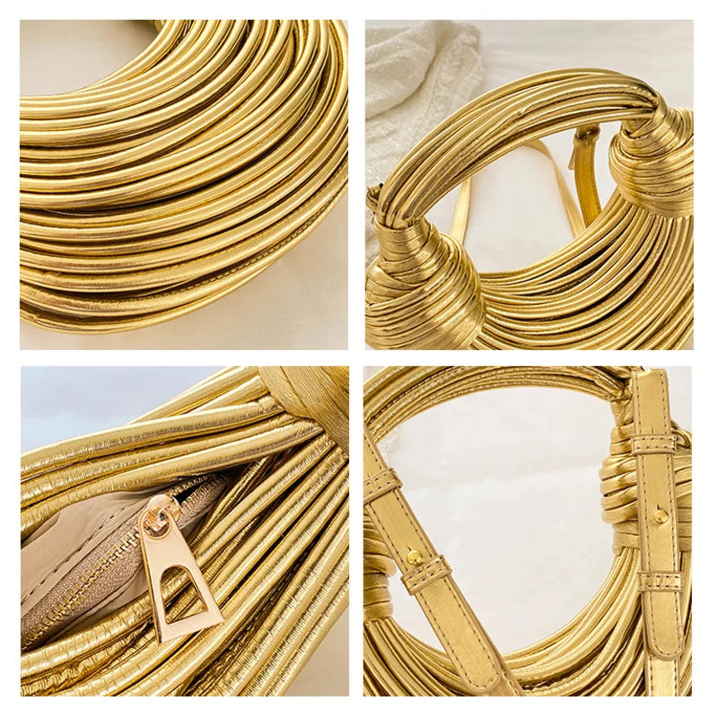 Women Handbags 2024 Designer Rope Knotted Gold Clutch - Smarsty