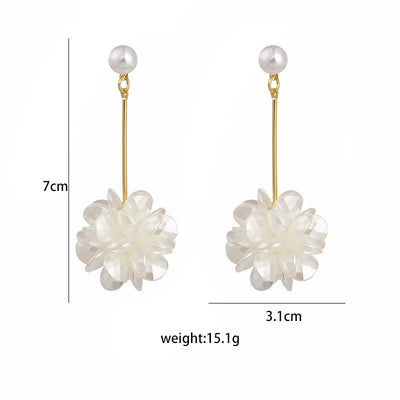 Korean Fashion White Crystal Flower Dangle Earrings for Women - Smarsty