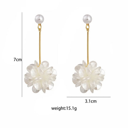 Korean Fashion White Crystal Flower Dangle Earrings for Women - Smarsty