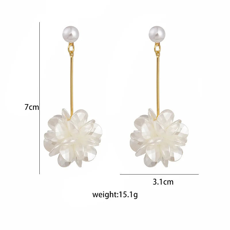 Korean Fashion White Crystal Flower Dangle Earrings for Women - Smarsty