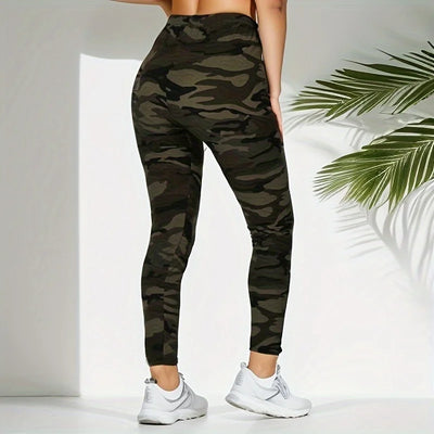 Camouflage Gray Green Tight Casual High Stretch Women's Leggings, Sporty And Sexy Fitness Retro Nine Point Pencil Pants - Smarsty