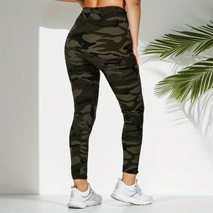 Camouflage Gray Green Tight Casual High Stretch Women's Leggings, Sporty And Sexy Fitness Retro Nine Point Pencil Pants - Smarsty