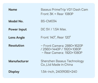 Front And Rear Dash Cam With GPS Galileo 24H Parking - Smarsty