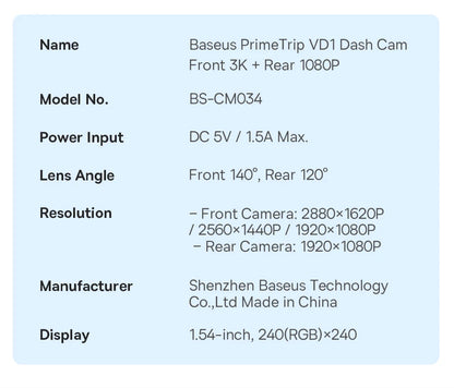 Front And Rear Dash Cam With GPS Galileo 24H Parking - Smarsty