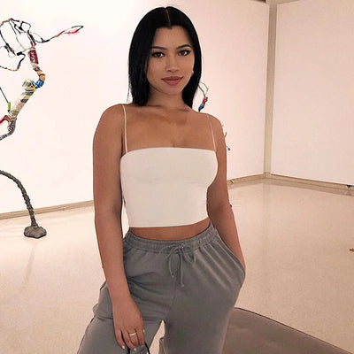 2024 New Fashion Women Spaghetti Strap Crop Top Sexy Bodycon Sleeveless Cami Tube Top Basic Plain Camisole - Smarsty