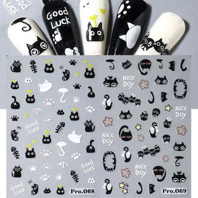 Cute Black Cat Nail Stickers for Fun Manicure Decor - Smarsty