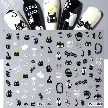 Cute Black Cat Nail Stickers for Fun Manicure Decor - Smarsty