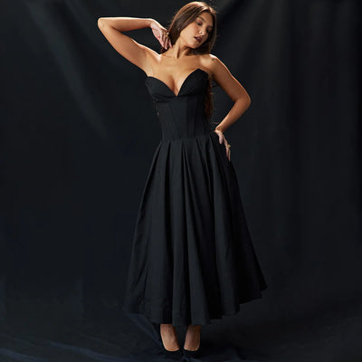 Suninheart Black Elegant Wedding Events Dress Sexy Strapless Corset Dress Midi Christmas Party Dresses for Women Clothing 2023 - Smarsty