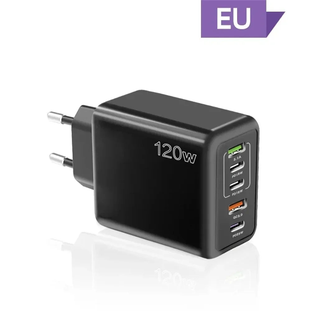 120W 5 Port USB PD Charger Fast Charging Wall Adapter - Smarsty