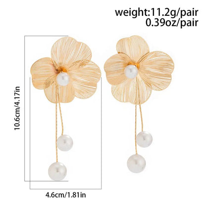 Romantic Flower Petal Tassel Earrings with Imitation Pearls - Smarsty