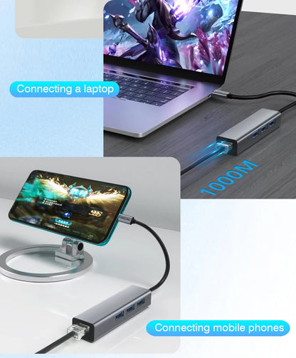 USB C Hub Docking Station With Gigabit Ethernet 100W Charge