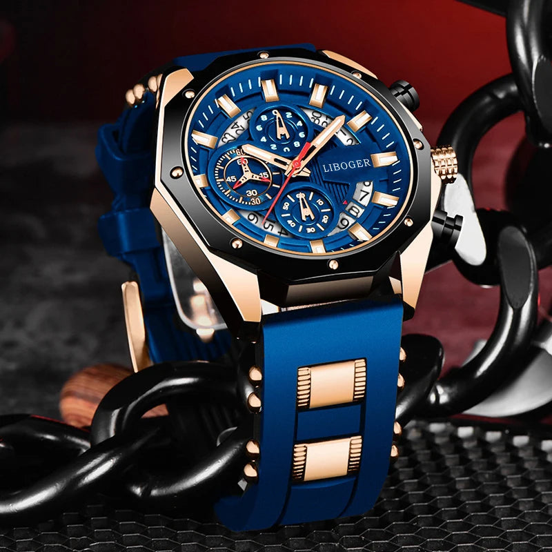Fashion Men Watch with Auto Date and Silicone Strap - Smarsty