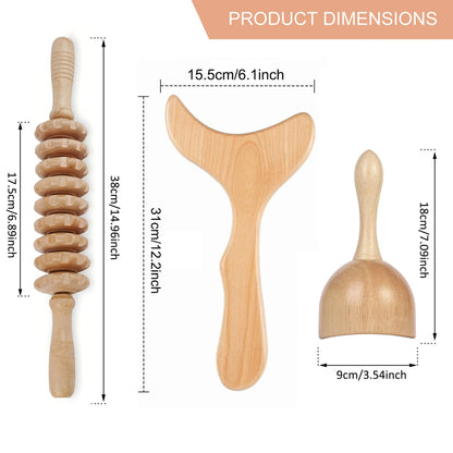 Wooden Massage Roller Tool Set for Lymphatic Drainage - Smarsty