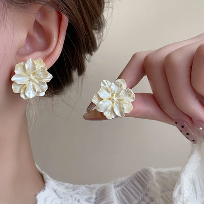 Acrylic Camellia Flower Stud Earrings Lightweight Bridal - Smarsty