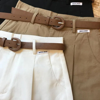 [Delivery belt] Summer new wide leg shorts Thin cotton A-frame shorts Office ladies classic loose casual zipper shorts for women - Smarsty