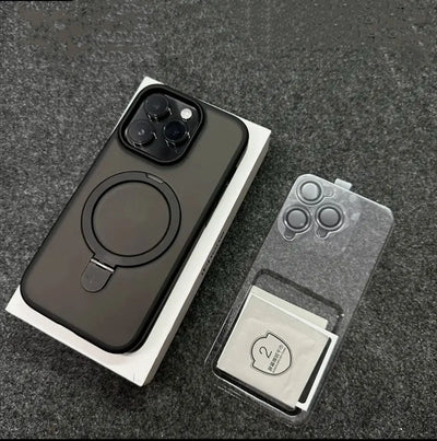Metal Ring Stand Matte Magnetic Case for Magsafe IPhone 17 Air 15 14 13 12 11 16 Pro Max Plus with Lens Protector Mac Safe Cover