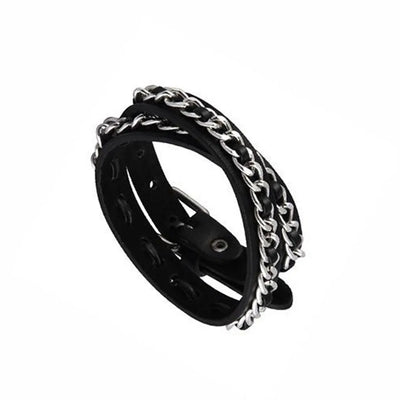 Punk Dark PU Chain Bracelet Multi Layered Fashion Jewelry - Smarsty