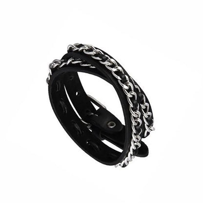 Punk Dark PU Chain Bracelet Multi Layered Fashion Jewelry - Smarsty