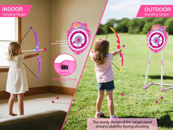 VATOS Night-Light Bow Arrow Guns Toy For Girls Archery Stand Target Board Indoor Outdoor Game Toys Kids Christmas Birthday Gift
