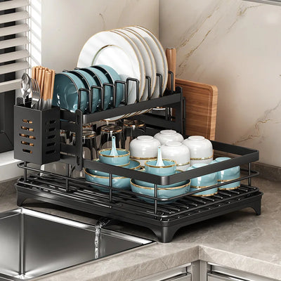 Stainless Steel Dish Drying Rack Adjustable Kitchen Plates Organizer with Drainboard Over Sink Plate Drainer Storage Organizer by Smarsty