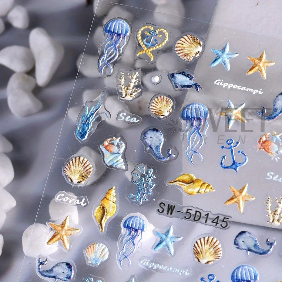 Summer Beach Jellyfish Nail Stickers for Unique Manicure - Smarsty