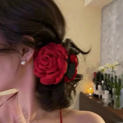 French Fabric Rose Hair Claw Clip Elegant Gift For Women - Smarsty
