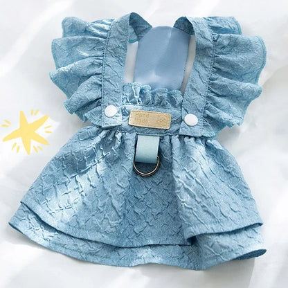 Denim Dog Dresses for Small Dogs with Leash Ring - Smarsty