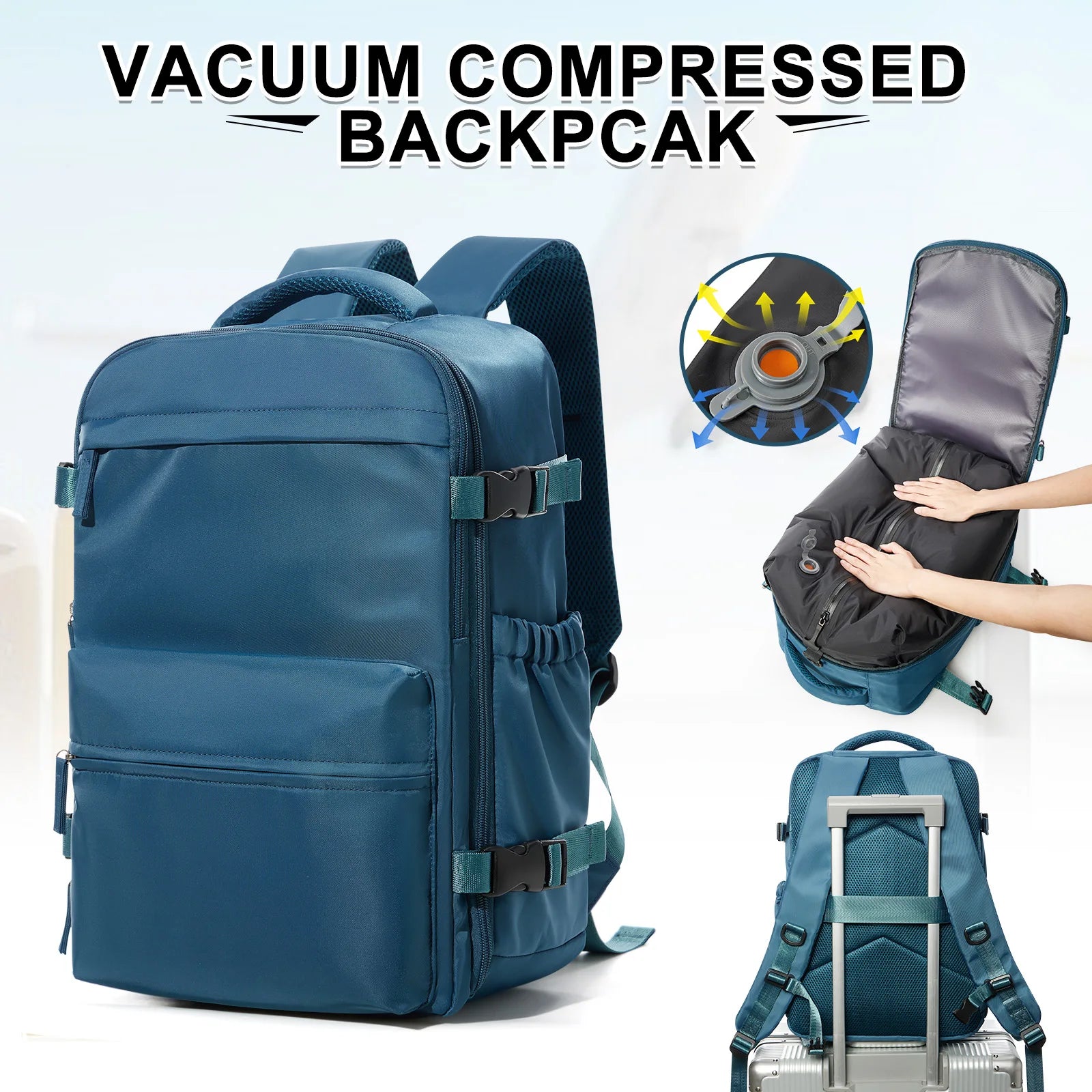 Fashion College Backpack Men Vacuum Compression Backpack, Women Men 15.6in Laptop Backpack Expand Hiking Vacuum Travel Backpack - Smarsty