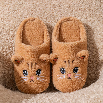 Women's Cartoon Cat Plush Slippers Cozy Winter Bedroom House Shoes with Non-Slip Soft Sole for Indoor Comfort Home Warm Shoes - Smarsty