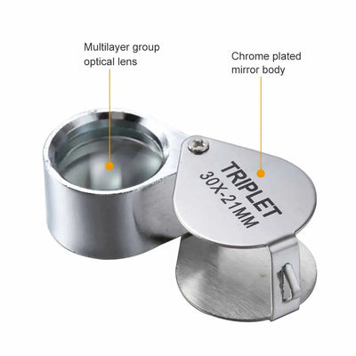 10-30X Pocket Loupe Magnifier Jewelry Magnifying Glass Foldable Diamond Lupa Triplet Jewelers Eye Glass Tool Reading Magnifier - Smarsty